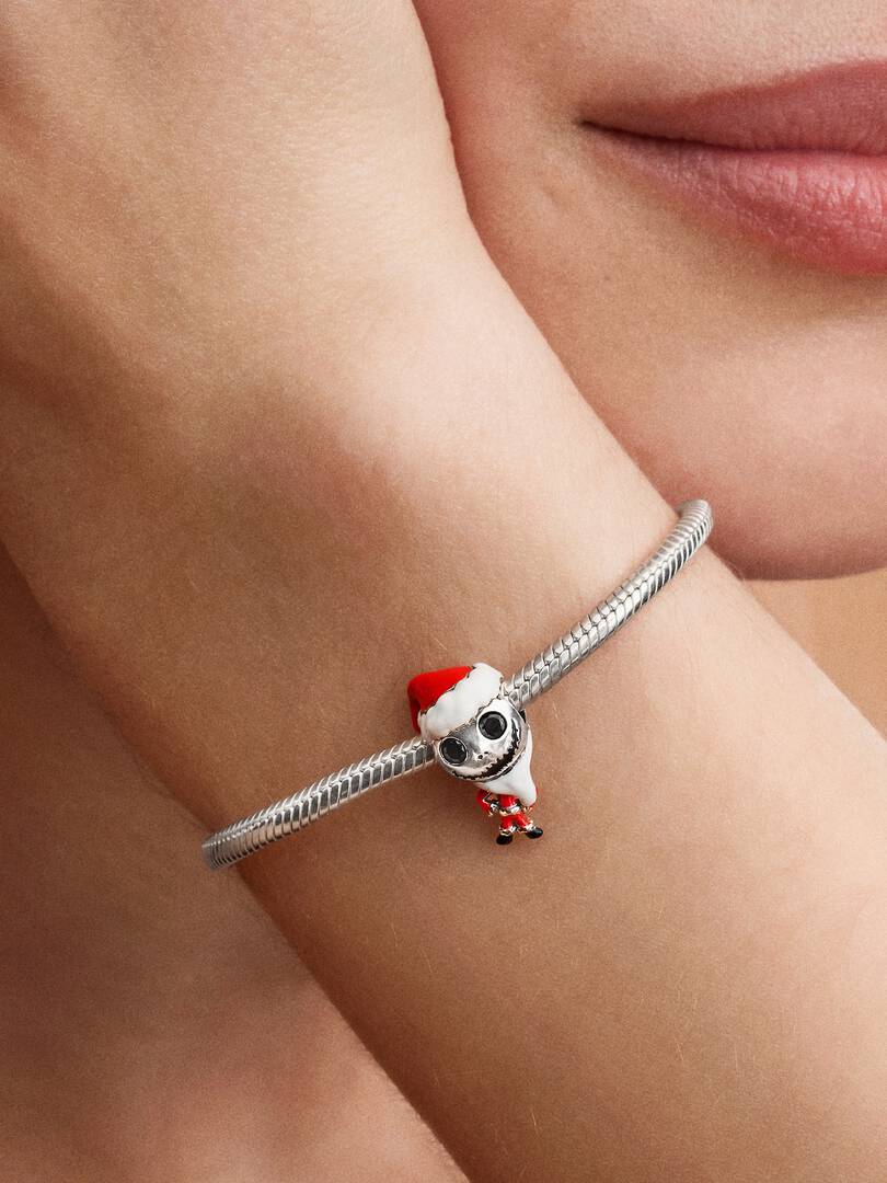 Charm Disney Jack Skellington Articulado Plata de Ley Cristal Negro y Esmalte Blanco, Rojo y Negro Ref 793979C01 - Imagen 5