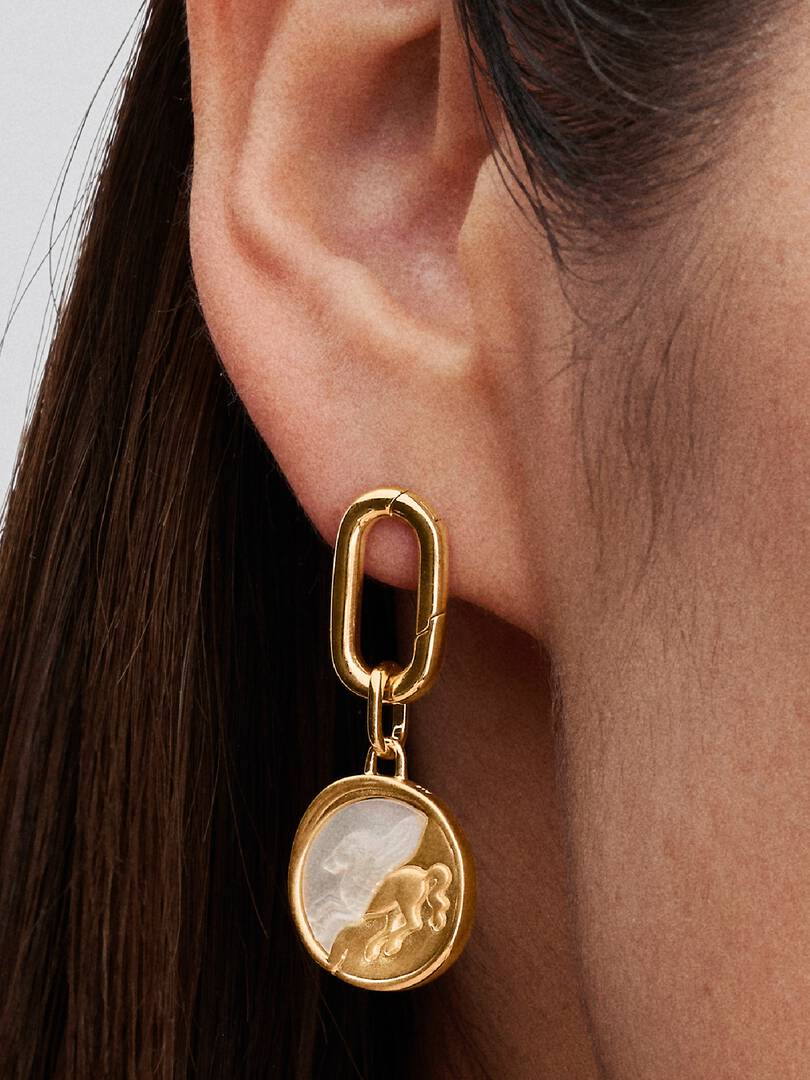 Medallón Pandora de Pegaso chapado en oro de 14 k con nácar artificial blanco dorado - Imagen 5