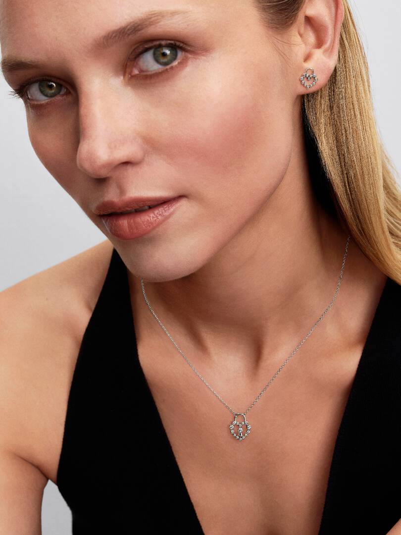 Collar Candado plata de ley Corazón Brillante Pandora 394416C01 - Imagen 5